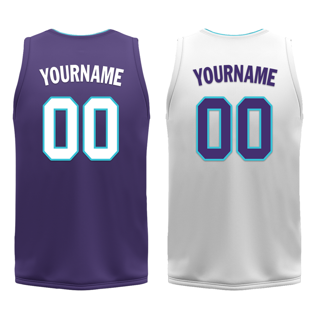 Custom Purple White Classic Style Reversible Basketball Uniform Personalized COOLMAX BBJR-D017014