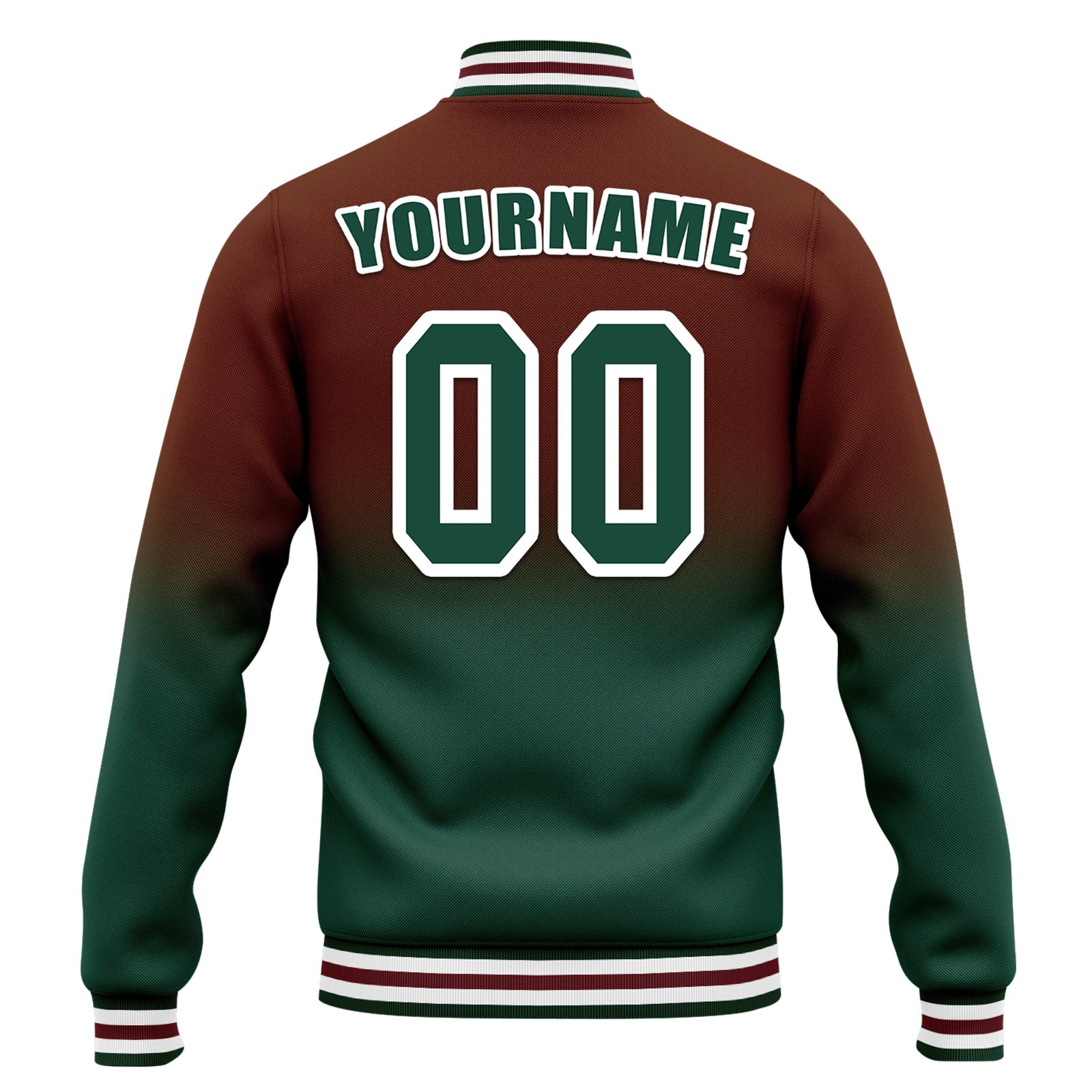 Custom Brown Green Fade Fashion Jacket Bomber Full-Snap Varsity Letterman Personalized Jacket FZ005-D020229-19