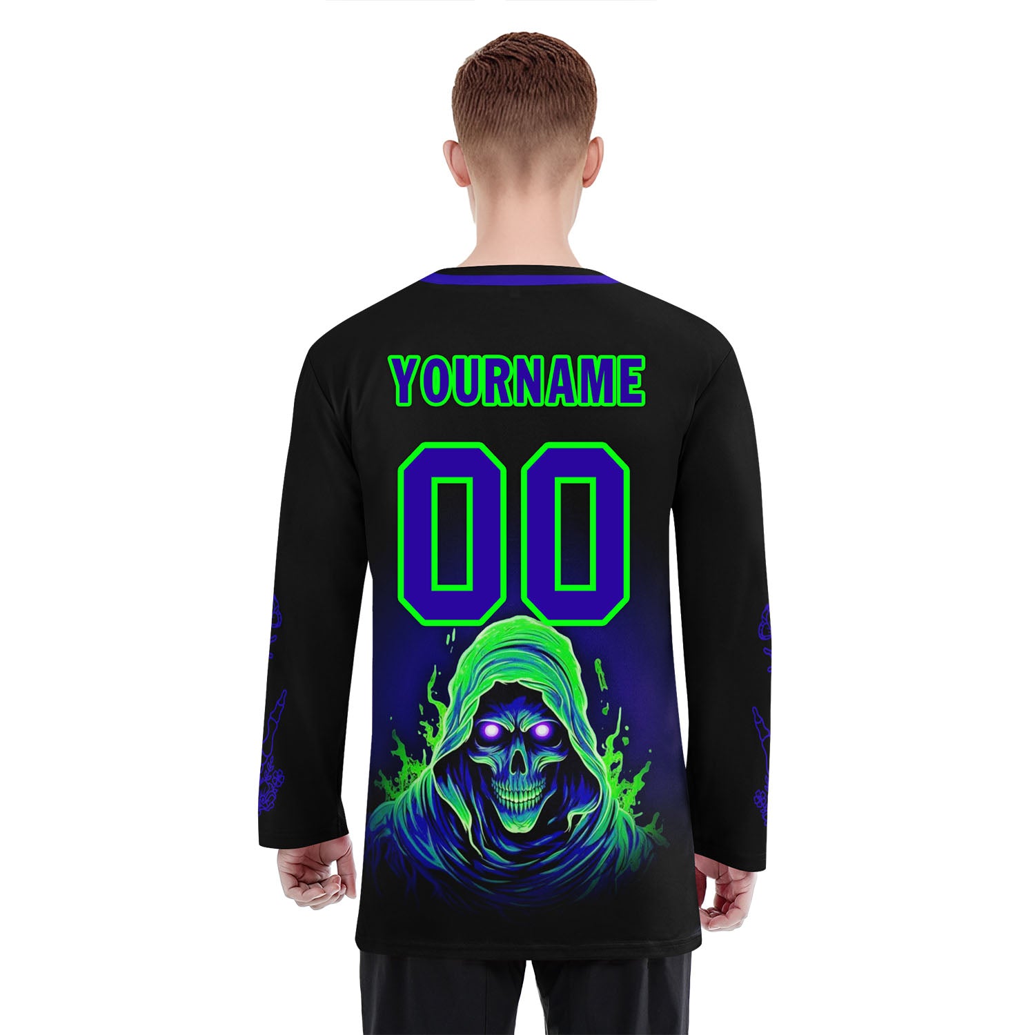 Custom Black Blue Green Gothic Personalized Hockey Jersey HCKJ01-E0601-09