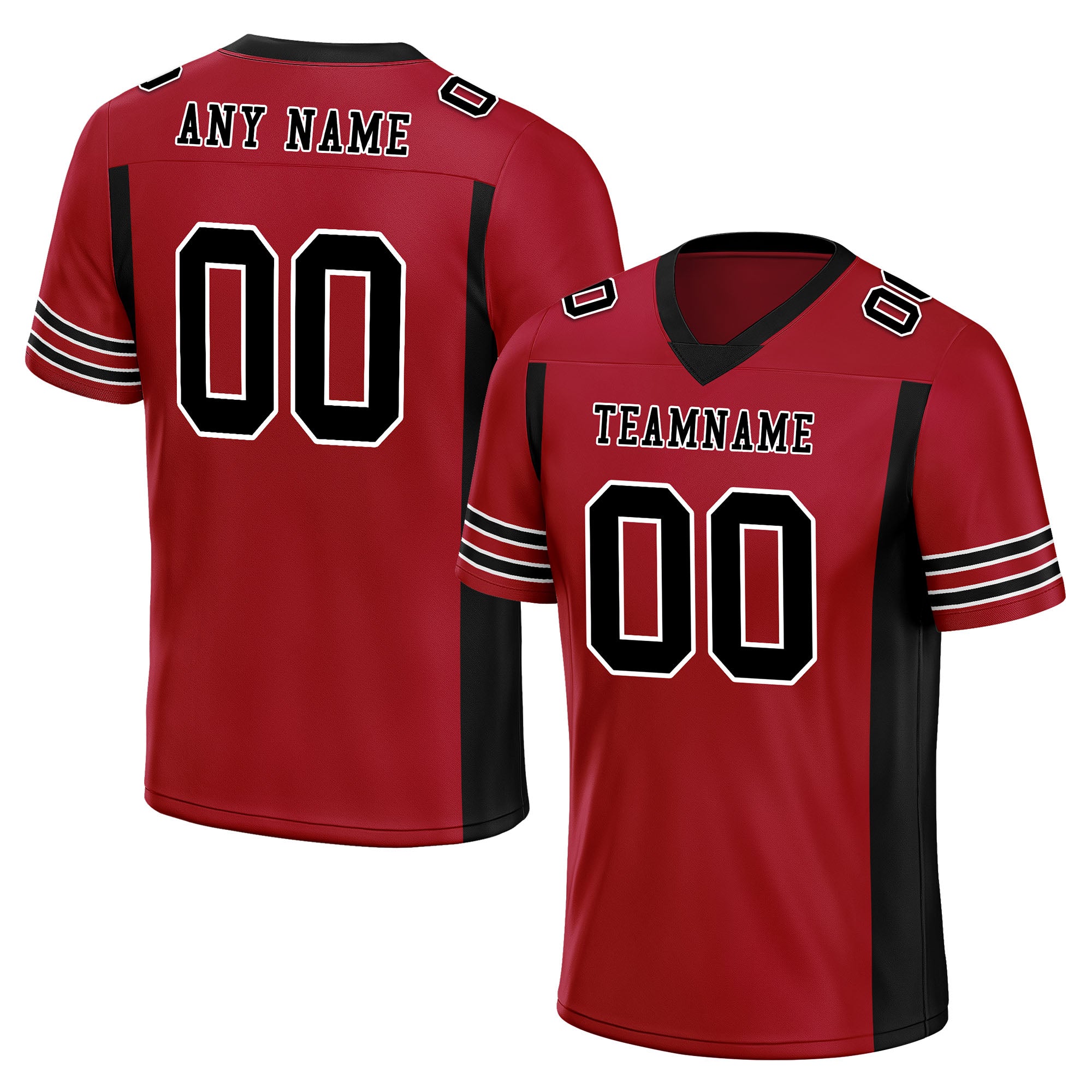 Custom Black Red Striped Sleeves Personalized Authentic Football Jersey FBJ02-D06049