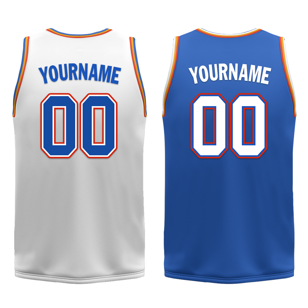 Custom White Blue Classic Style Reversible Basketball Uniform Personalized COOLMAX BBJR-D017039
