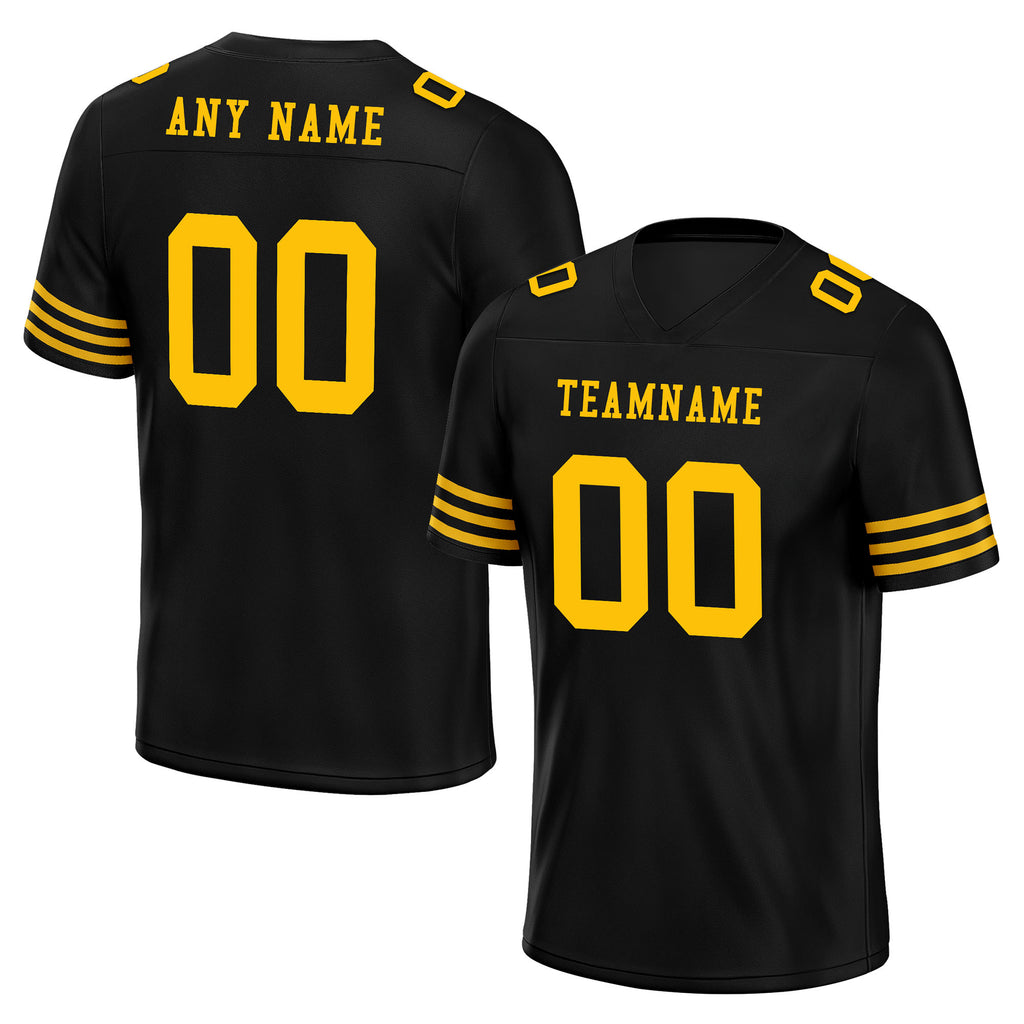 Custom Black Yellow Striped Sleeves Personalized Authentic Football Jersey FBJ02-D06040