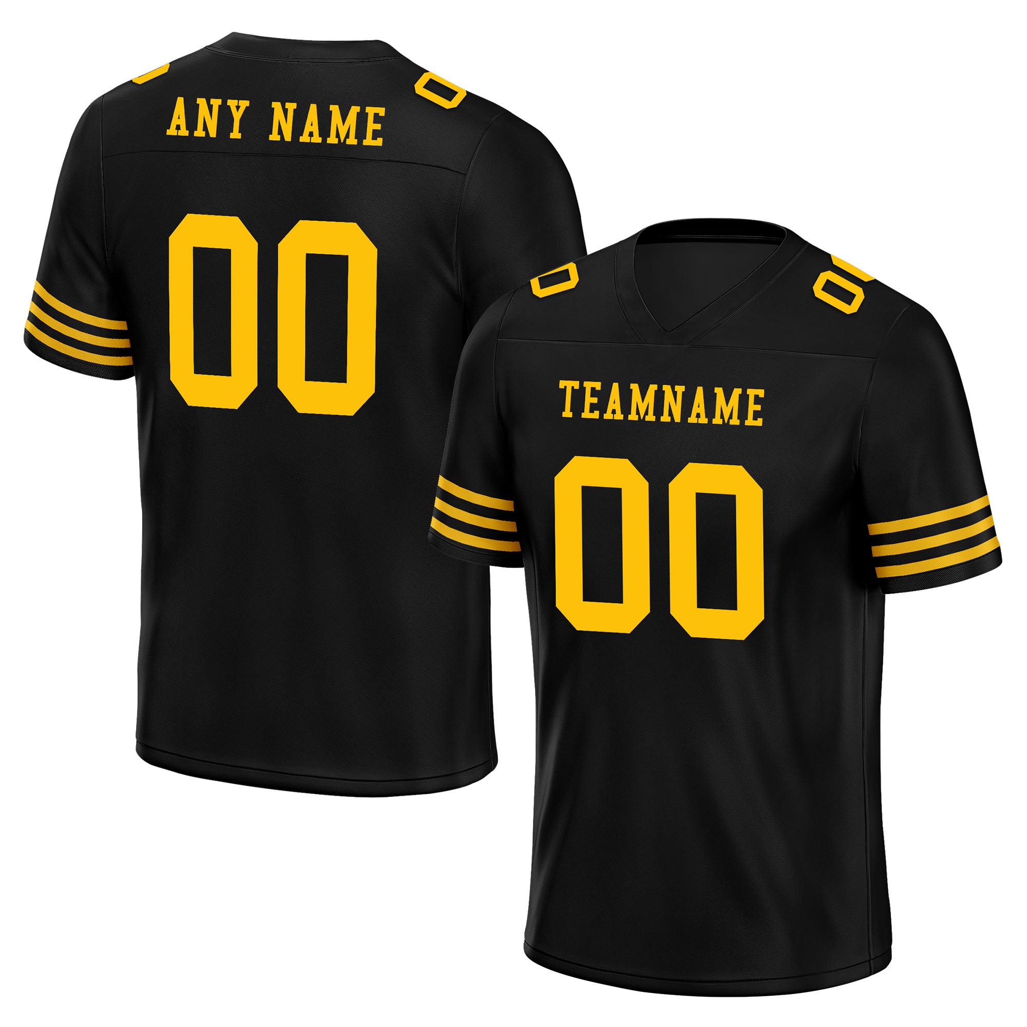 Custom Black Yellow Striped Sleeves Personalized Authentic Football Jersey FBJ02-D06040