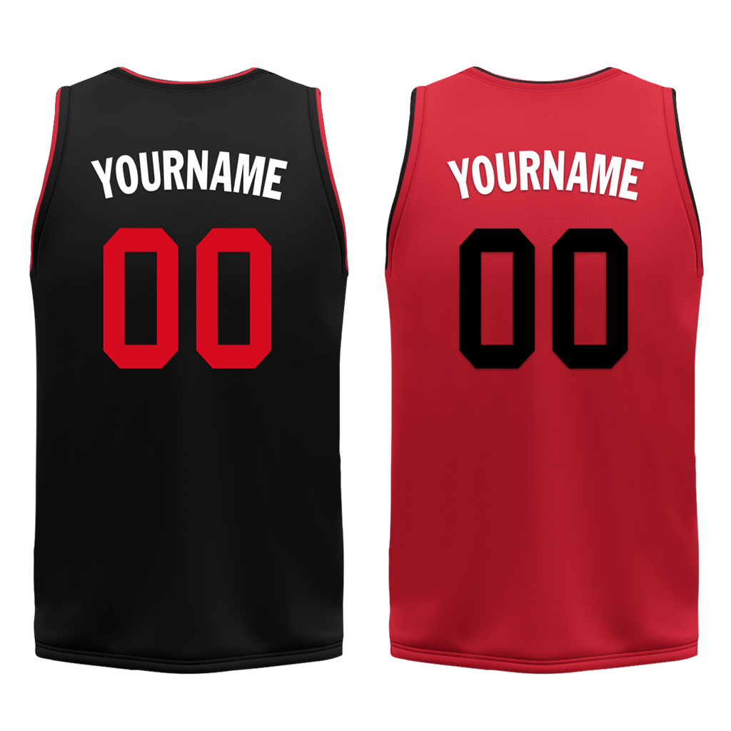 Custom Black Red Classic Style Reversible Basketball Uniform Personalized COOLMAX BBJR-D017018