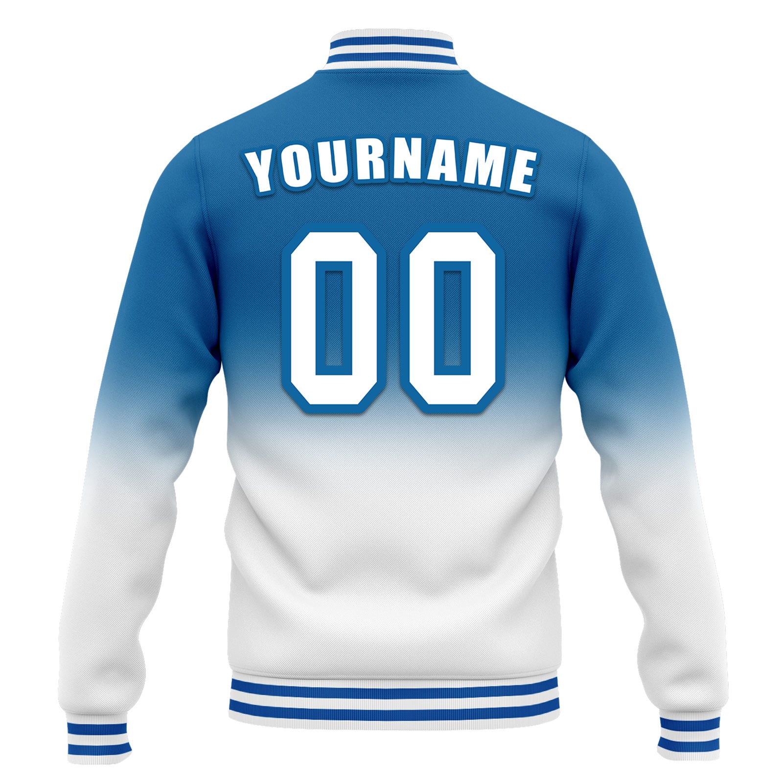 Custom Blue White Fade Fashion Jacket Bomber Full-Snap Varsity Letterman Personalized Jacket FZ005-D020229-18