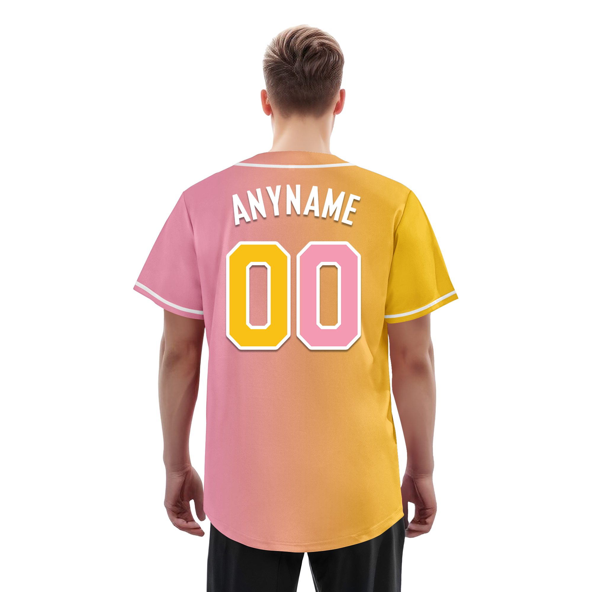 Custom Yellow Pink Gradient Fashion Personalized Authentic Baseball Jersey BSBJ01-D0a7aac