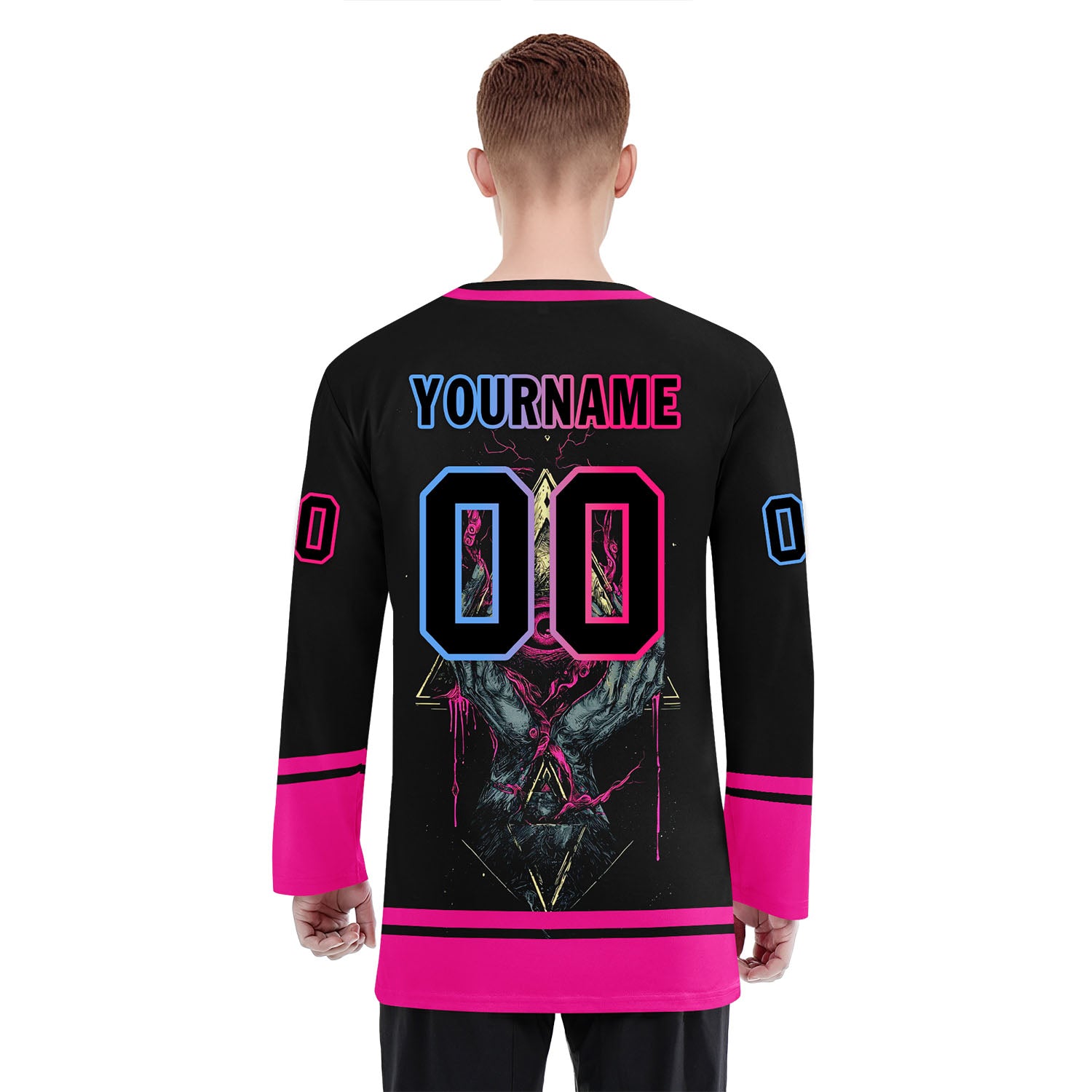 Custom Black Pink Light blue Gothic Personalized Hockey Jersey HCKJ01-E0601-05