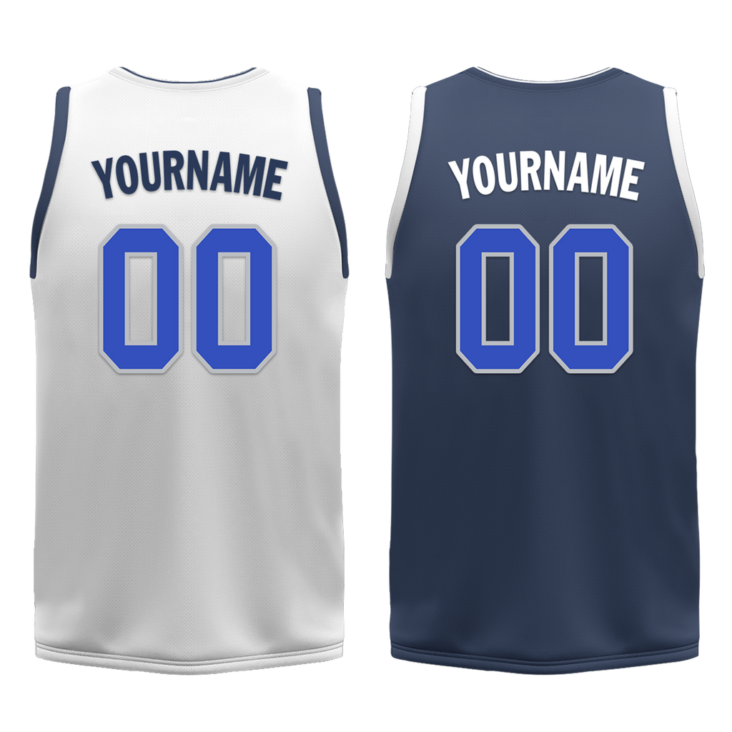 Custom White Blue Classic Style Reversible Basketball Uniform Personalized COOLMAX BBJR-D017054
