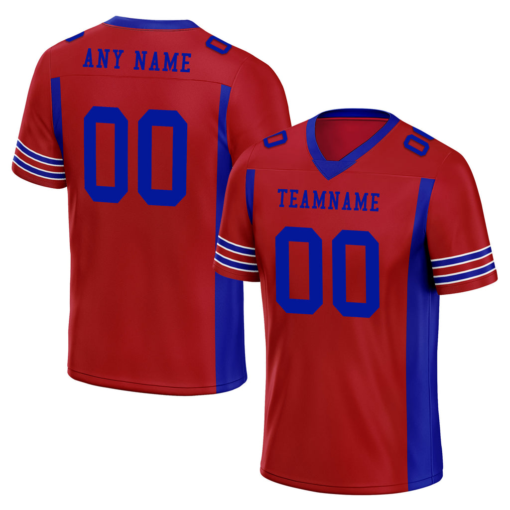 Custom Blue Red Striped Sleeves Personalized Authentic Football Jersey FBJ02-D06057