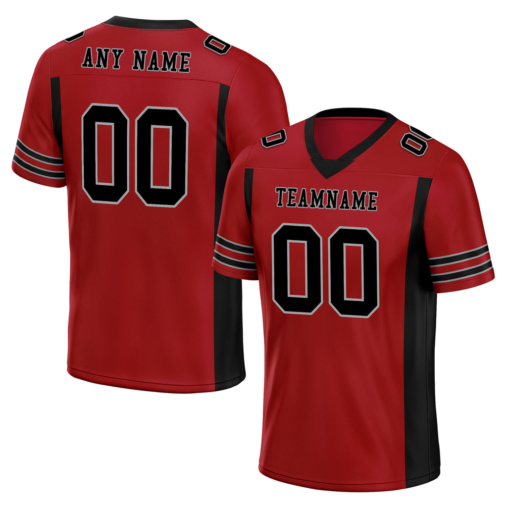 Custom Black Red Striped Sleeves Personalized Authentic Football Jersey FBJ02-D06075