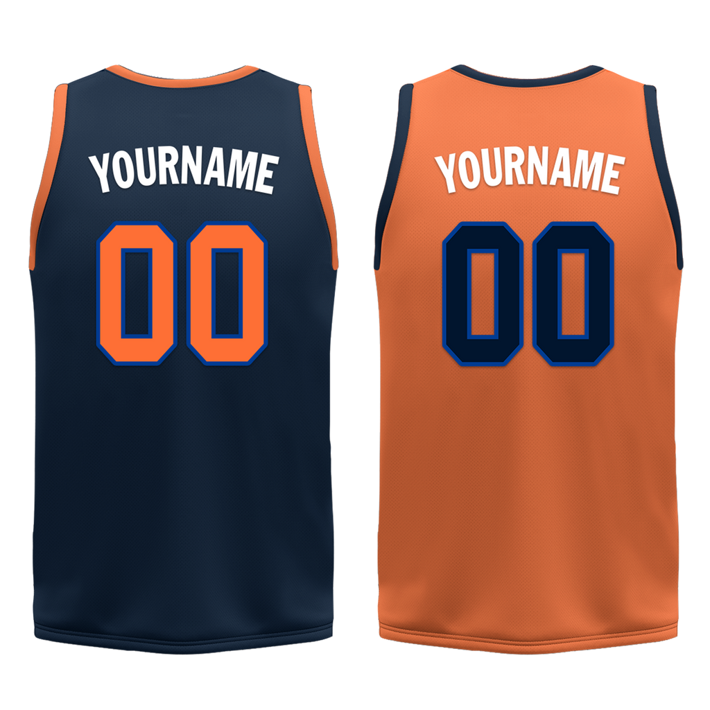 Custom Blue Orange Classic Style Reversible Basketball Uniform Personalized COOLMAX BBJR-D017015