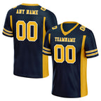 Custom Navy Blue Yellow Striped Sleeves Personalized Authentic Football Jersey FBJ02-D06078