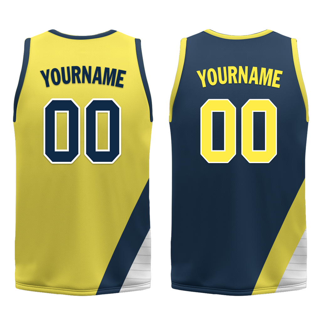 Custom Yellow Blue Classic Style Reversible Basketball Uniform Personalized COOLMAX BBJR-D017060