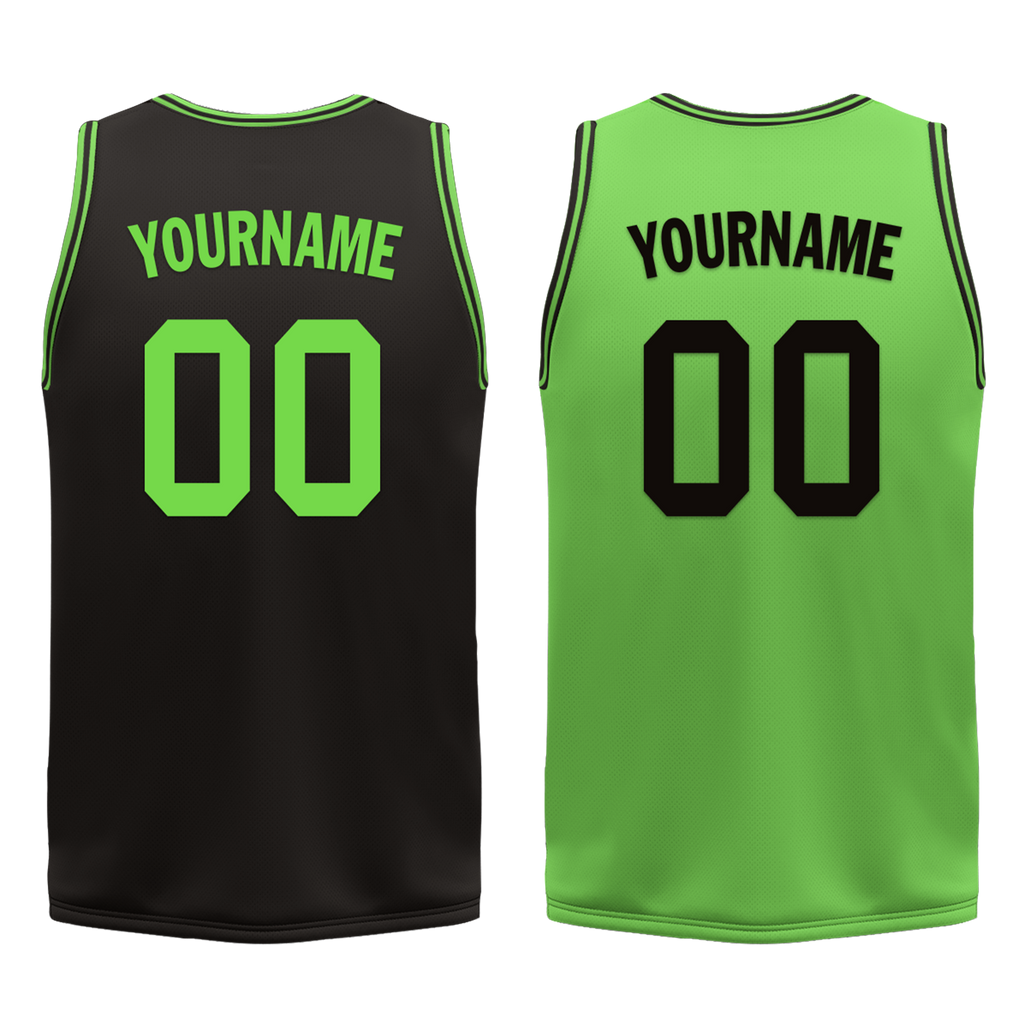 Custom Black Green Classic Style Reversible Basketball Uniform Personalized COOLMAX BBJR-D017049