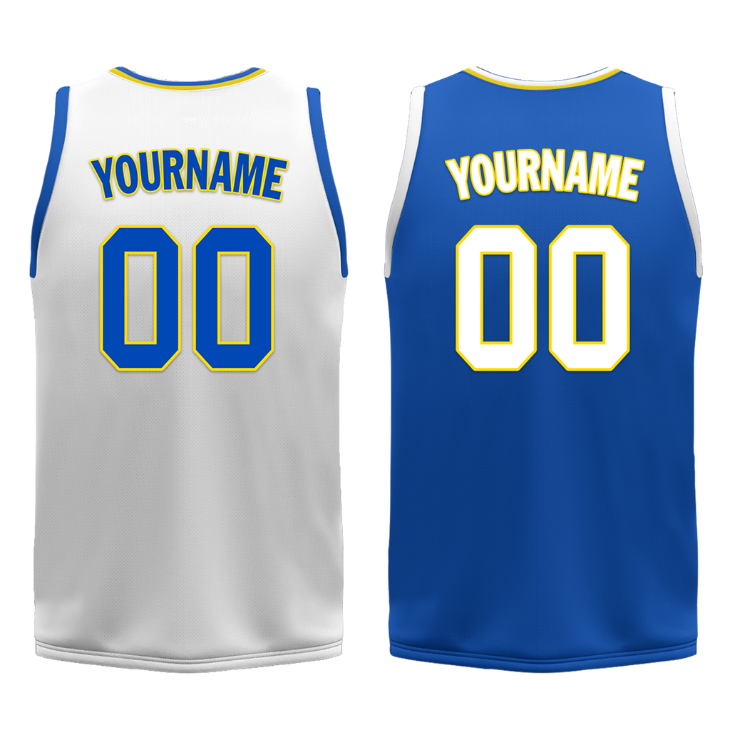 Custom White Blue Classic Style Reversible Basketball Uniform Personalized Ordinary BBJR-D017004