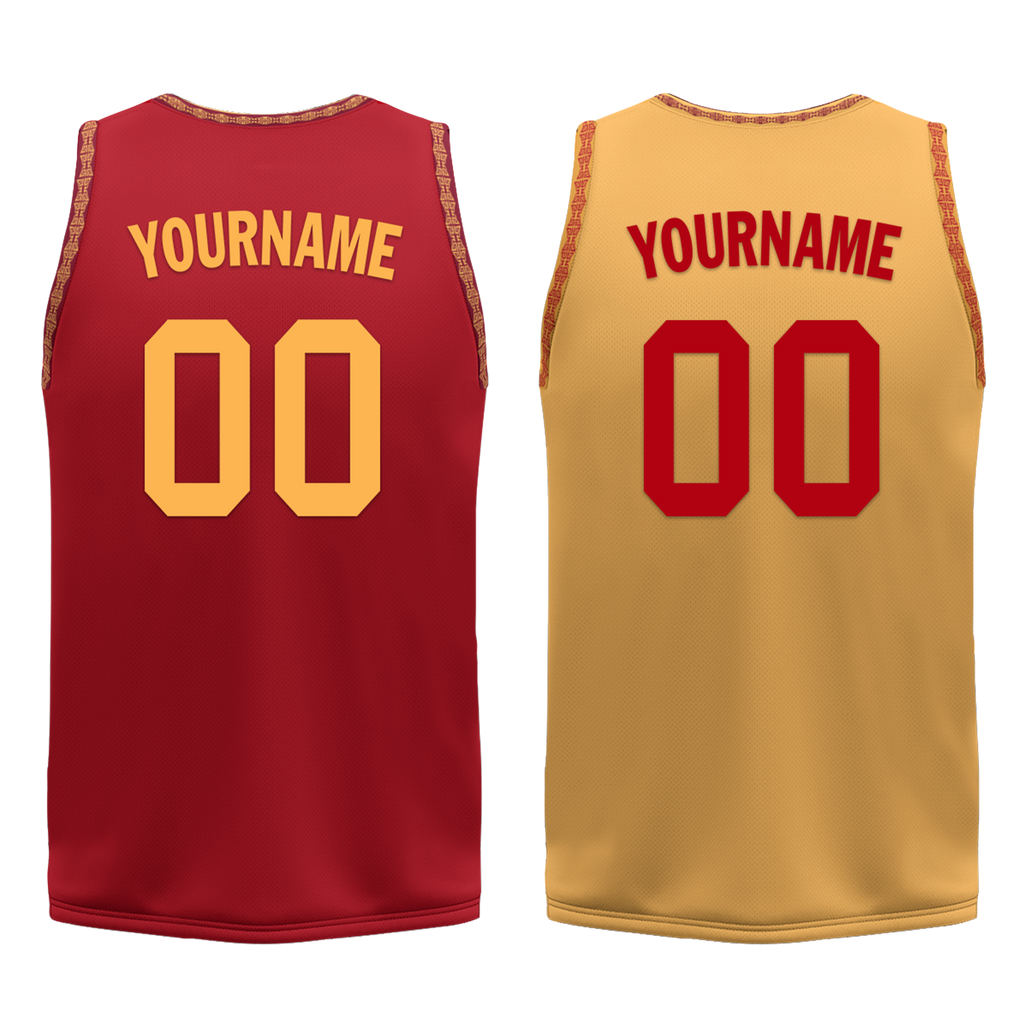 Custom Red Yellow Classic Style Reversible Basketball Uniform Personalized COOLMAX BBJR-D017011