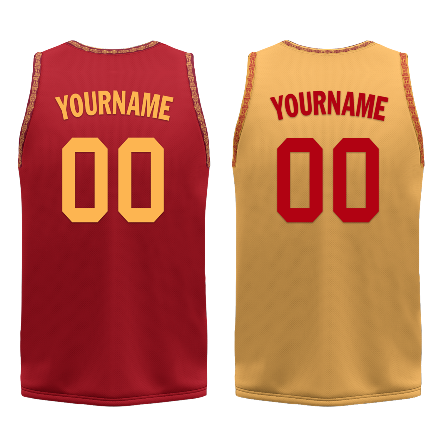 Custom Red Yellow Classic Style Reversible Basketball Uniform Personalized COOLMAX BBJR-D017011