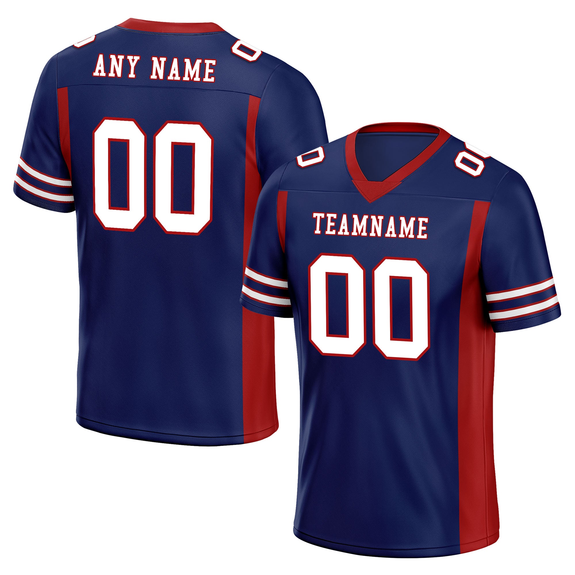 Custom Blue Red Striped Sleeves Personalized Authentic Football Jersey FBJ02-D06060