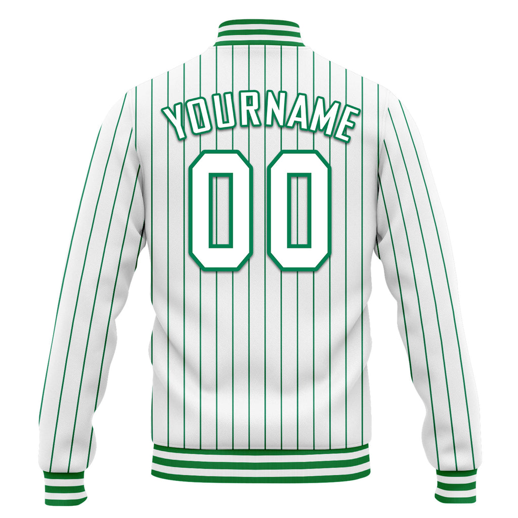 Custom White Green Stripe Fashion Jacket Bomber Full-Snap Varsity Letterman Personalized Jacket FZ005-D020219-7