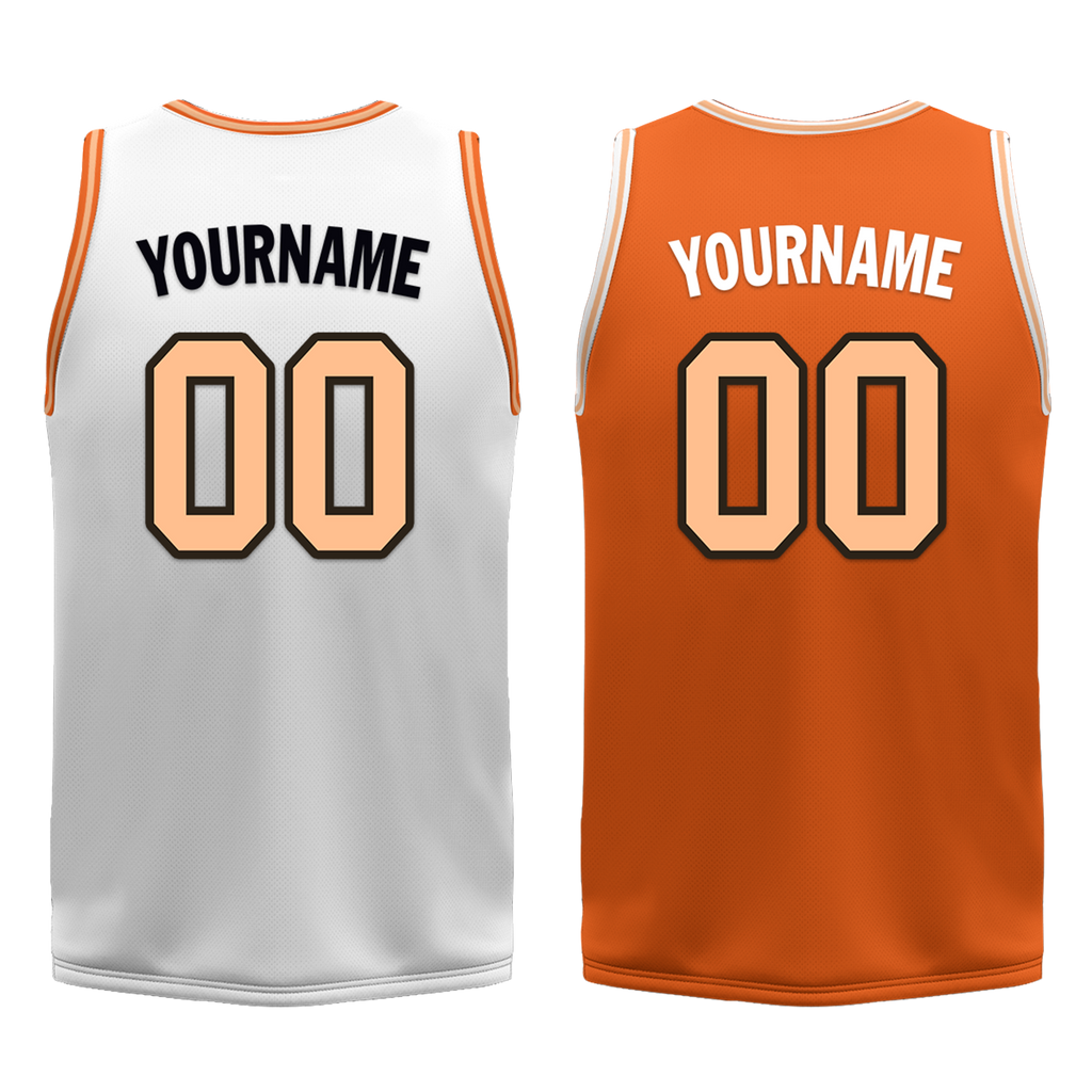 Custom White Orange Classic Style Reversible Basketball Uniform Personalized COOLMAX BBJR-D017052