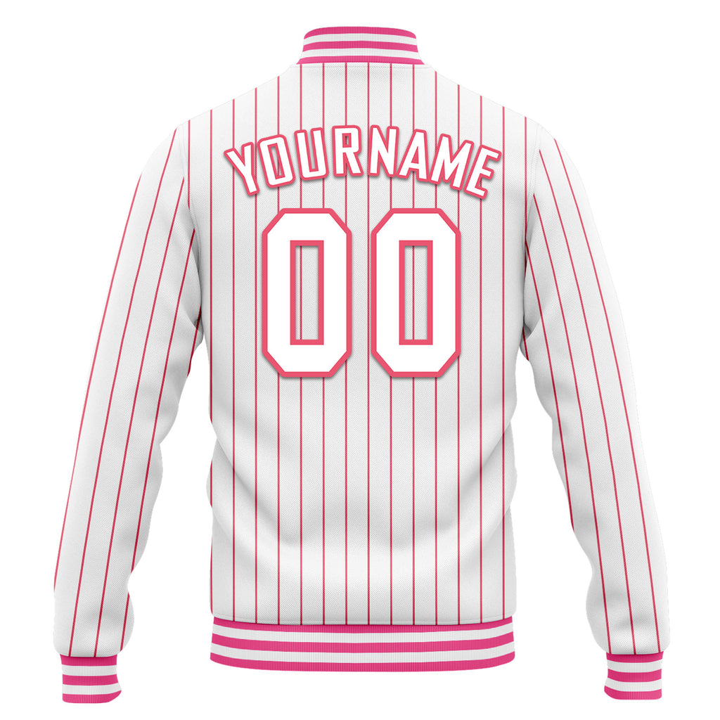Custom White Pink Stripe Fashion Jacket Bomber Full-Snap Varsity Letterman Personalized Jacket FZ005-D020219-6