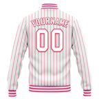 Custom White Pink Stripe Fashion Jacket Bomber Full-Snap Varsity Letterman Personalized Jacket FZ005-D020219-6