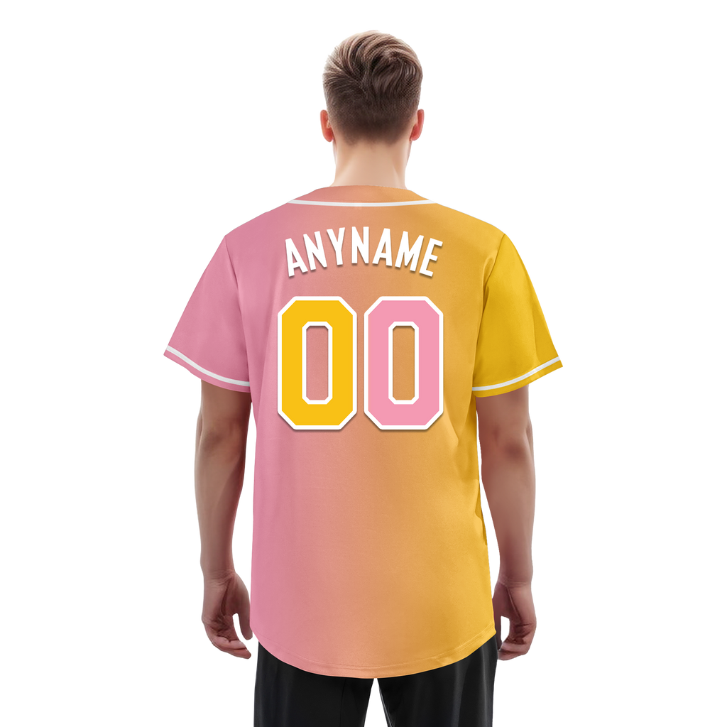 Custom Yellow Pink Gradient Fashion Personalized Authentic Baseball Jersey BSBJ01-D0a7aac