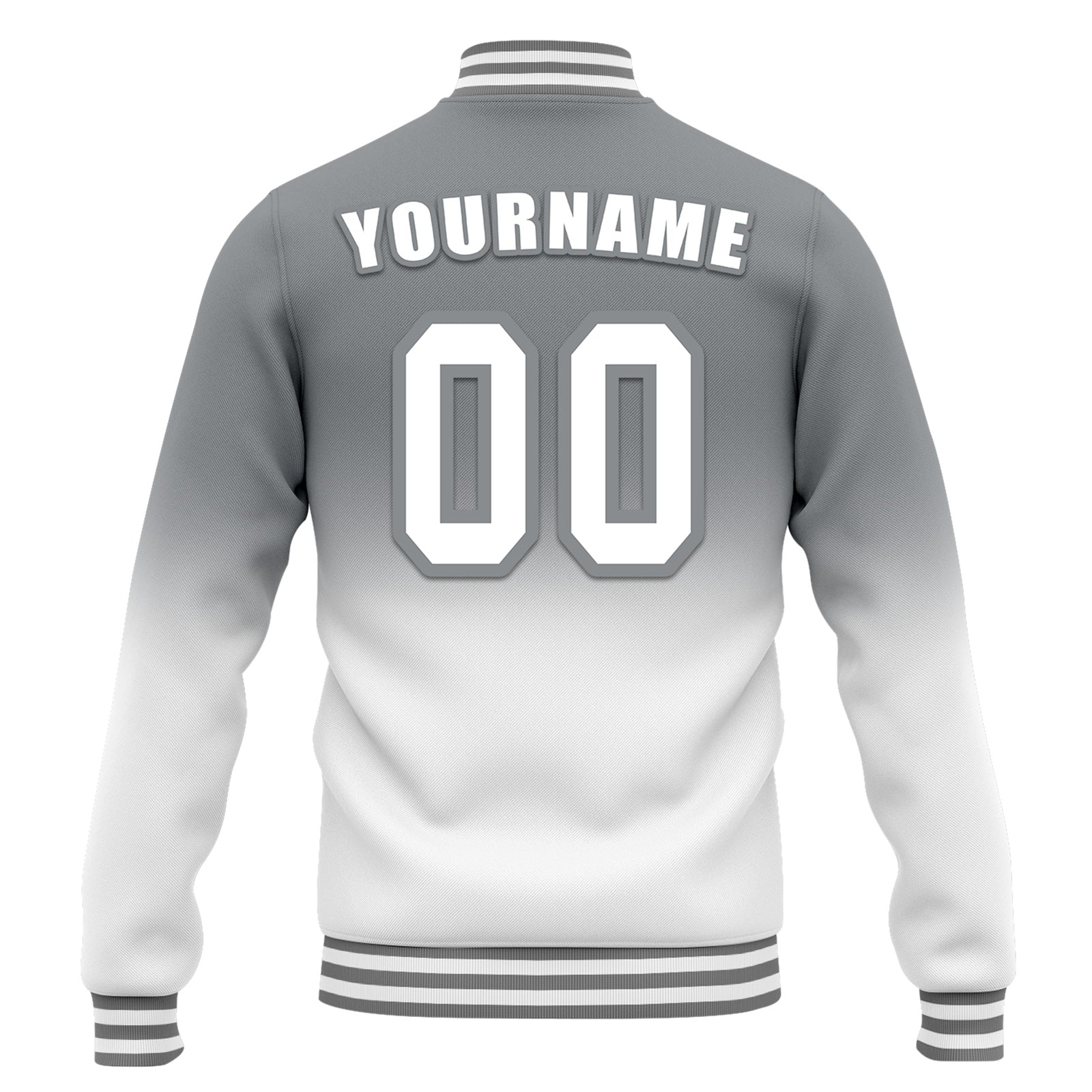 Custom Gray White Fade Fashion Jacket Bomber Full-Snap Varsity Letterman Personalized Jacket FZ005-D020229-15