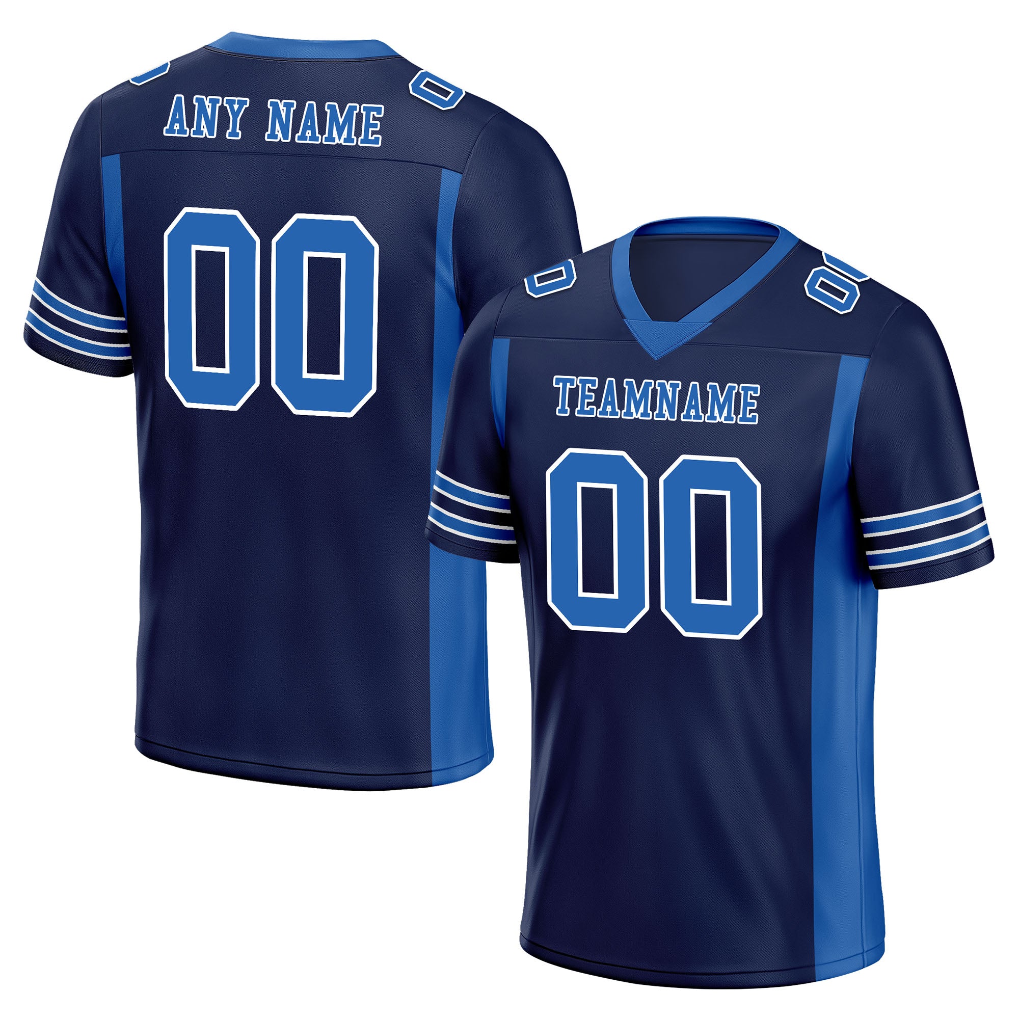 Custom Blue Striped Sleeves Personalized Authentic Football Jersey FBJ02-D06077
