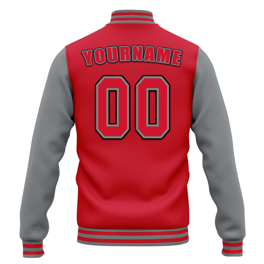 Custom Red Gray Jacket Bomber Full-Snap Varsity Letterman Personalized Jacket FZ005-D020255-4