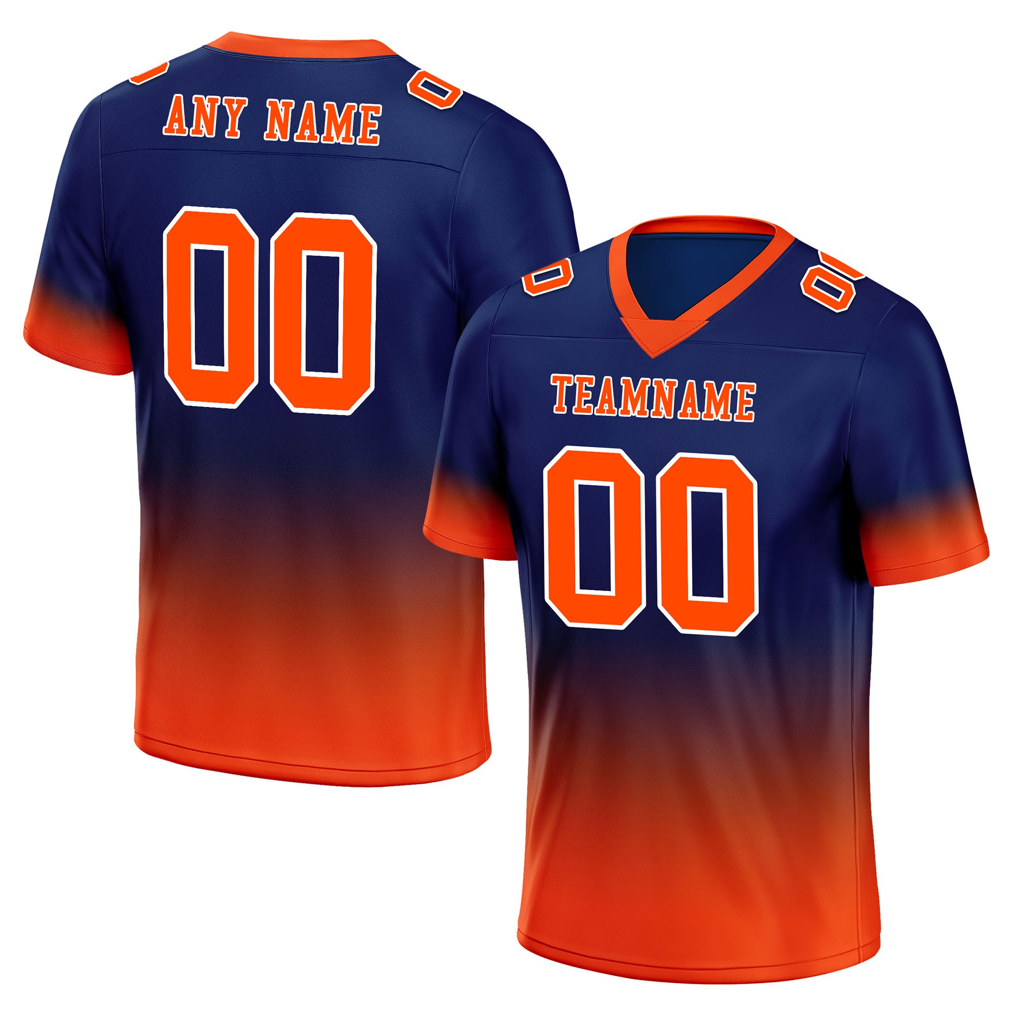 Custom Navy Blue Orange Fade Fashion Personalized Authentic Football Jersey FBJ02-D06092