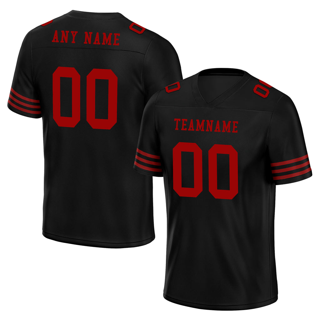 Custom Black Red Striped Sleeves Personalized Authentic Football Jersey FBJ02-D06041