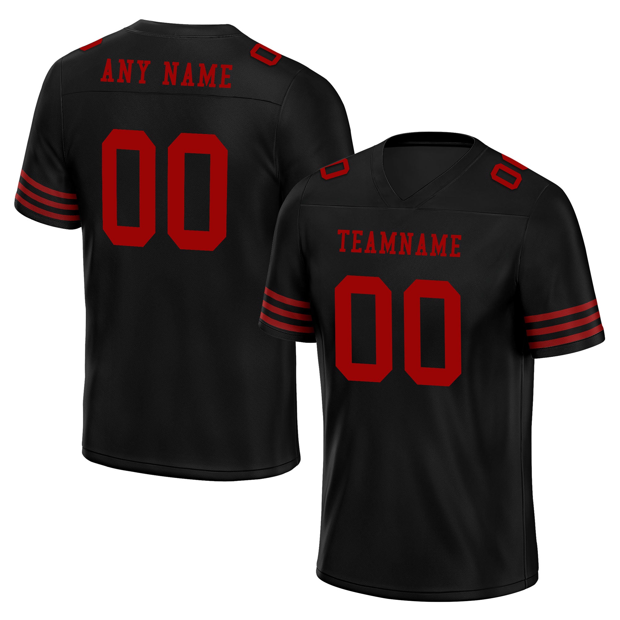 Custom Black Red Striped Sleeves Personalized Authentic Football Jersey FBJ02-D06041