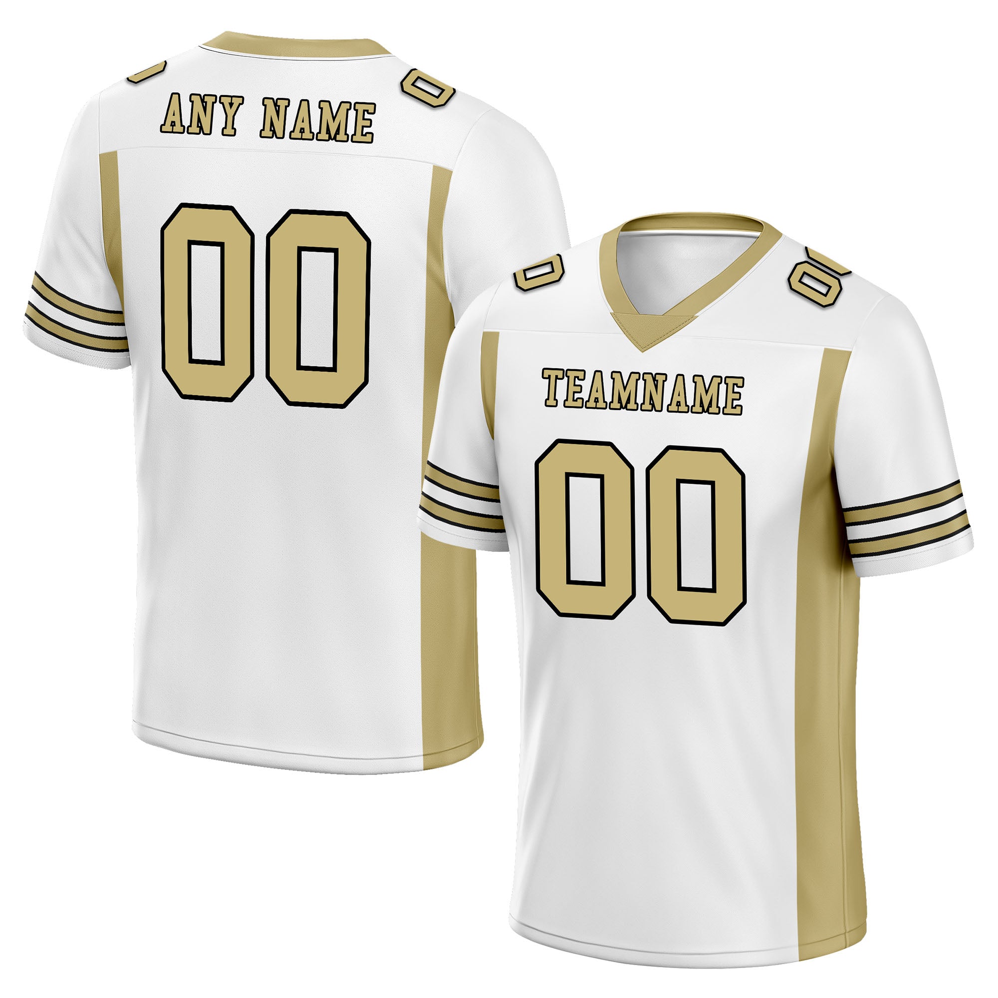Custom White Gold Striped Sleeves Personalized Authentic Football Jersey FBJ02-D06069