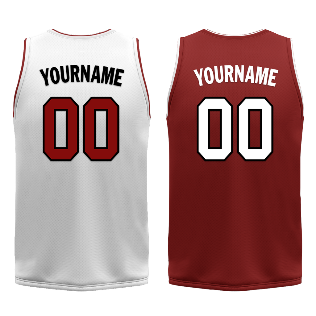 Custom White Red Classic Style Reversible Basketball Uniform Personalized COOLMAX BBJR-D017017