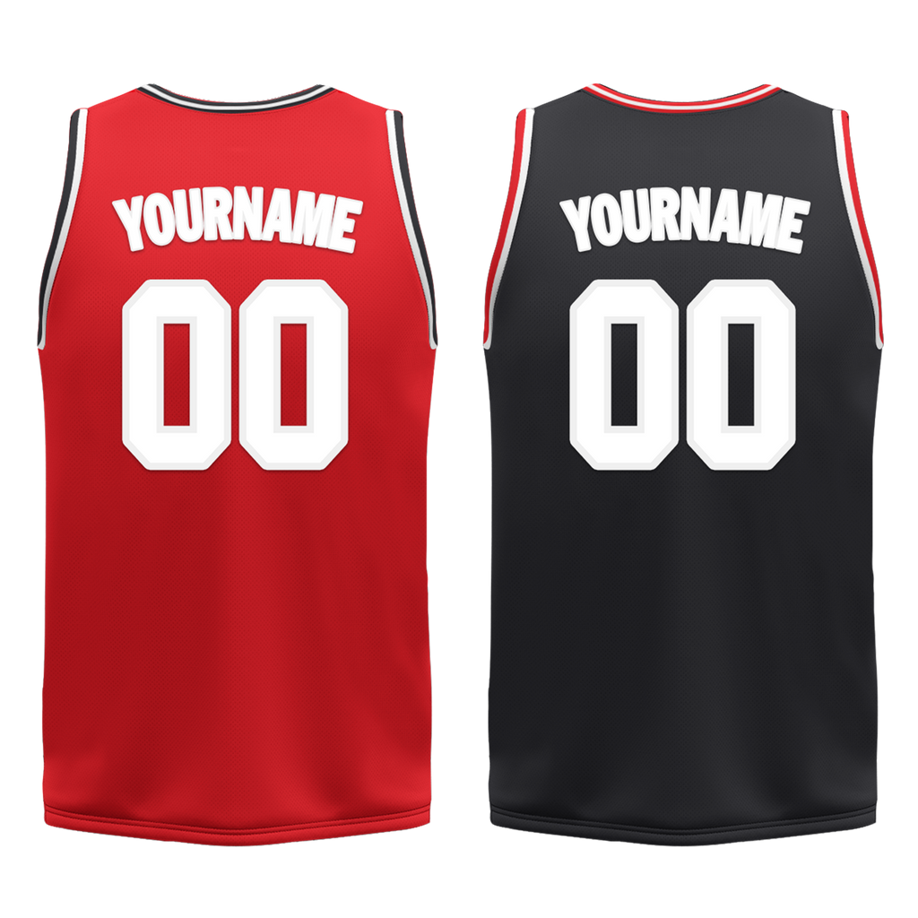 Custom Red Black Classic Style Reversible Basketball Uniform Personalized COOLMAX BBJR-D017025