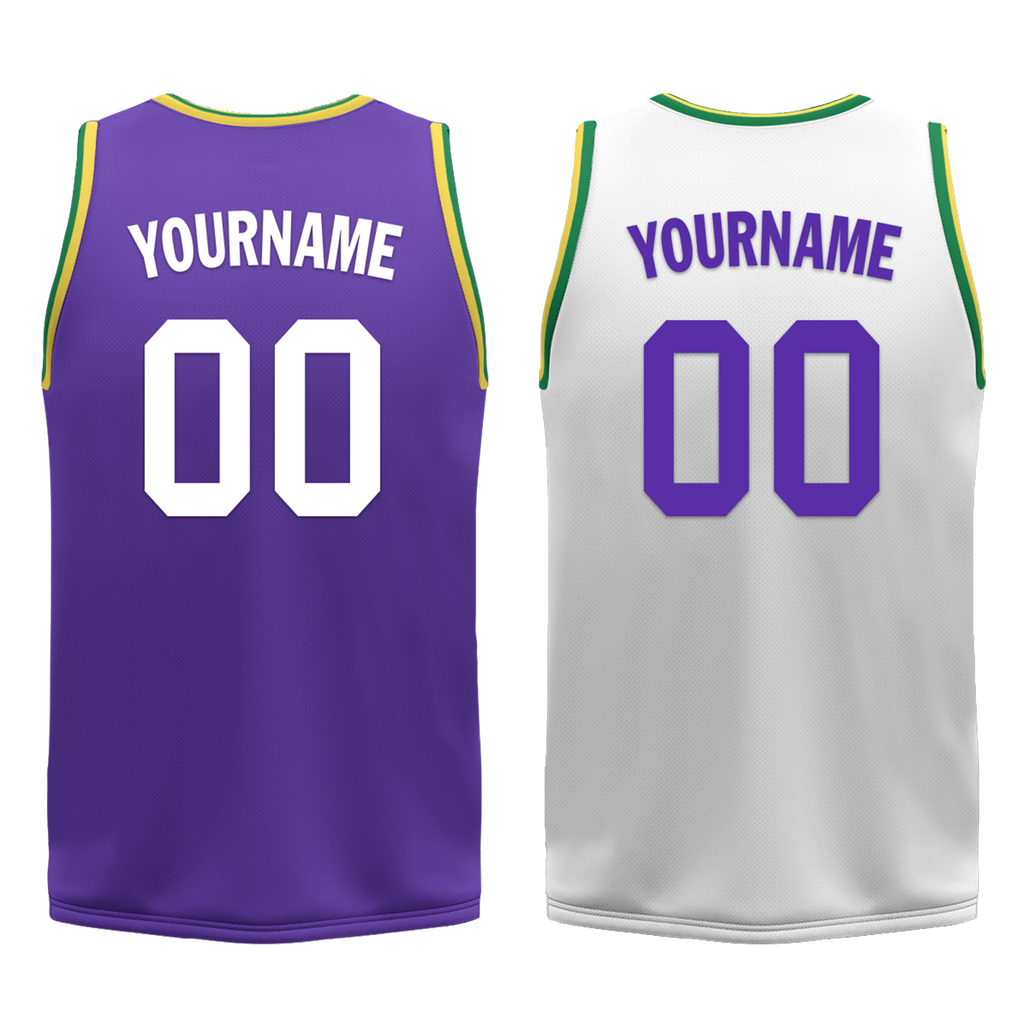 Custom Purple White Classic Style Reversible Basketball Uniform Personalized COOLMAX BBJR-D017047