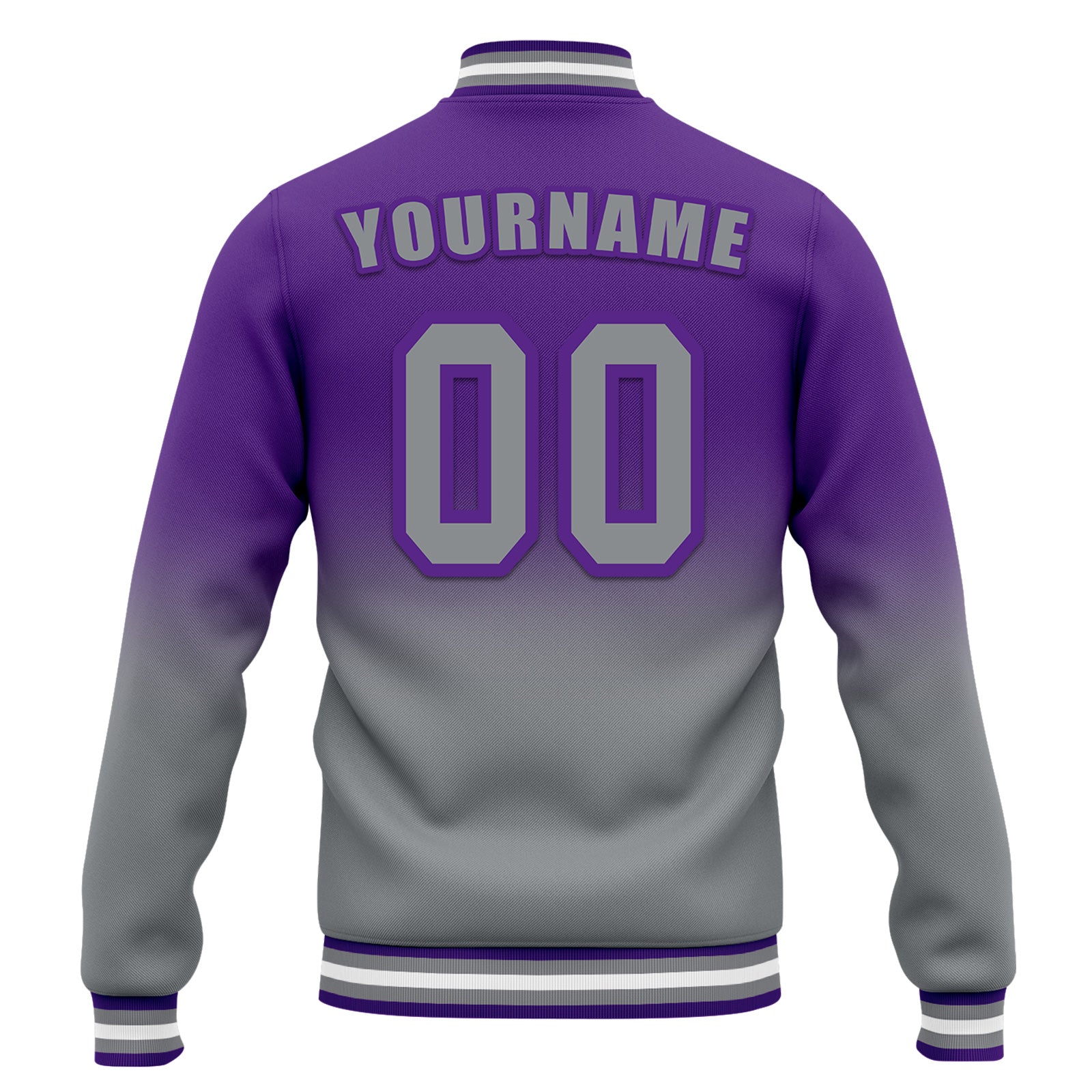 Custom Purple Gray Fade Fashion Jacket Bomber Full-Snap Varsity Letterman Personalized Jacket FZ005-D020229-13