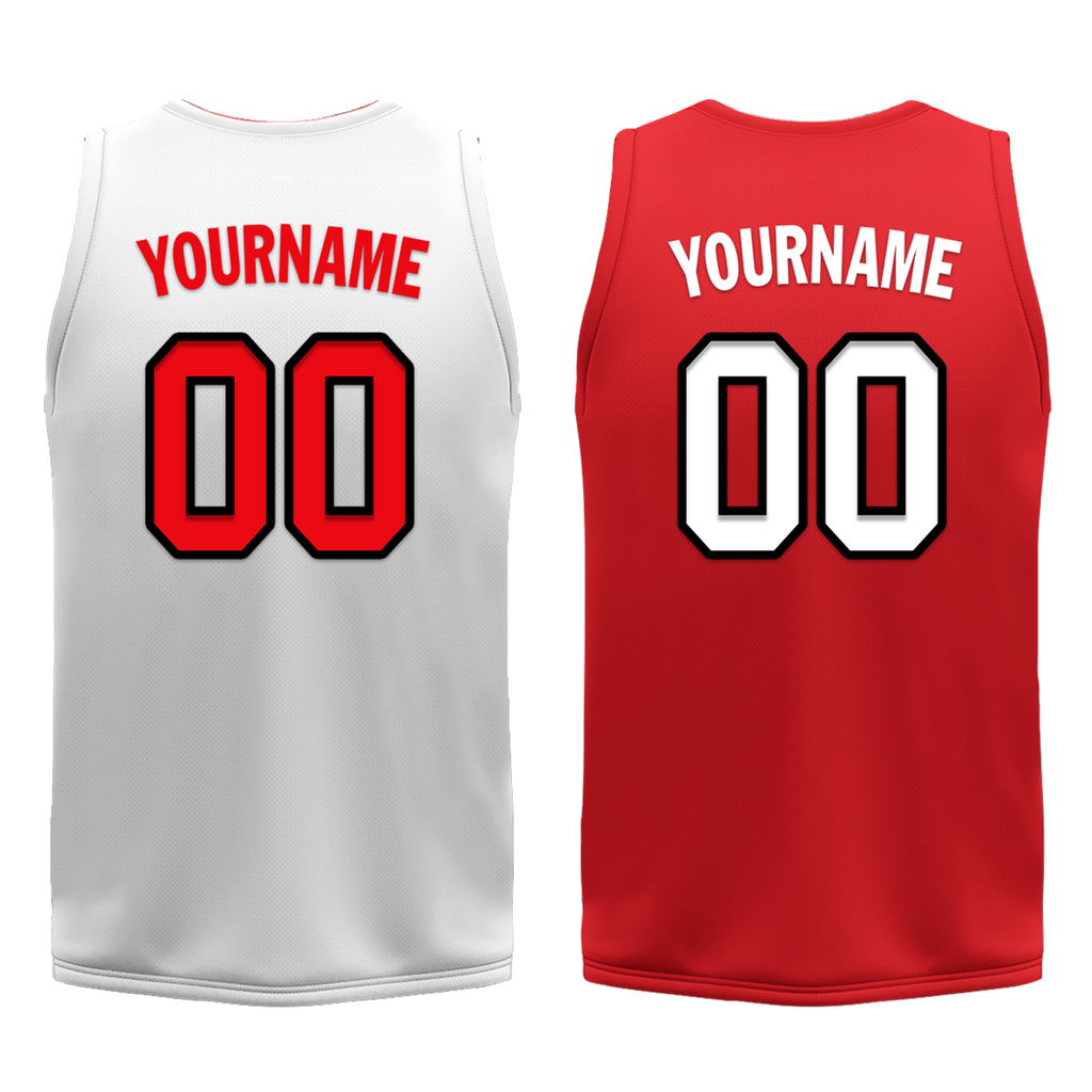 Custom White Red Classic Style Reversible Basketball Uniform Personalized COOLMAX BBJR-D017026