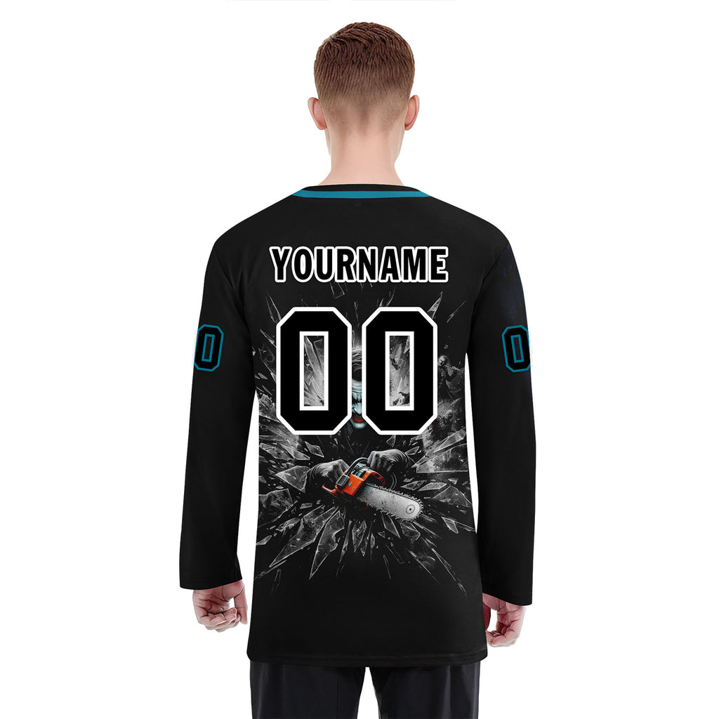 Custom Black White Teal Gothic Personalized Hockey Jersey HCKJ01-E0601-12