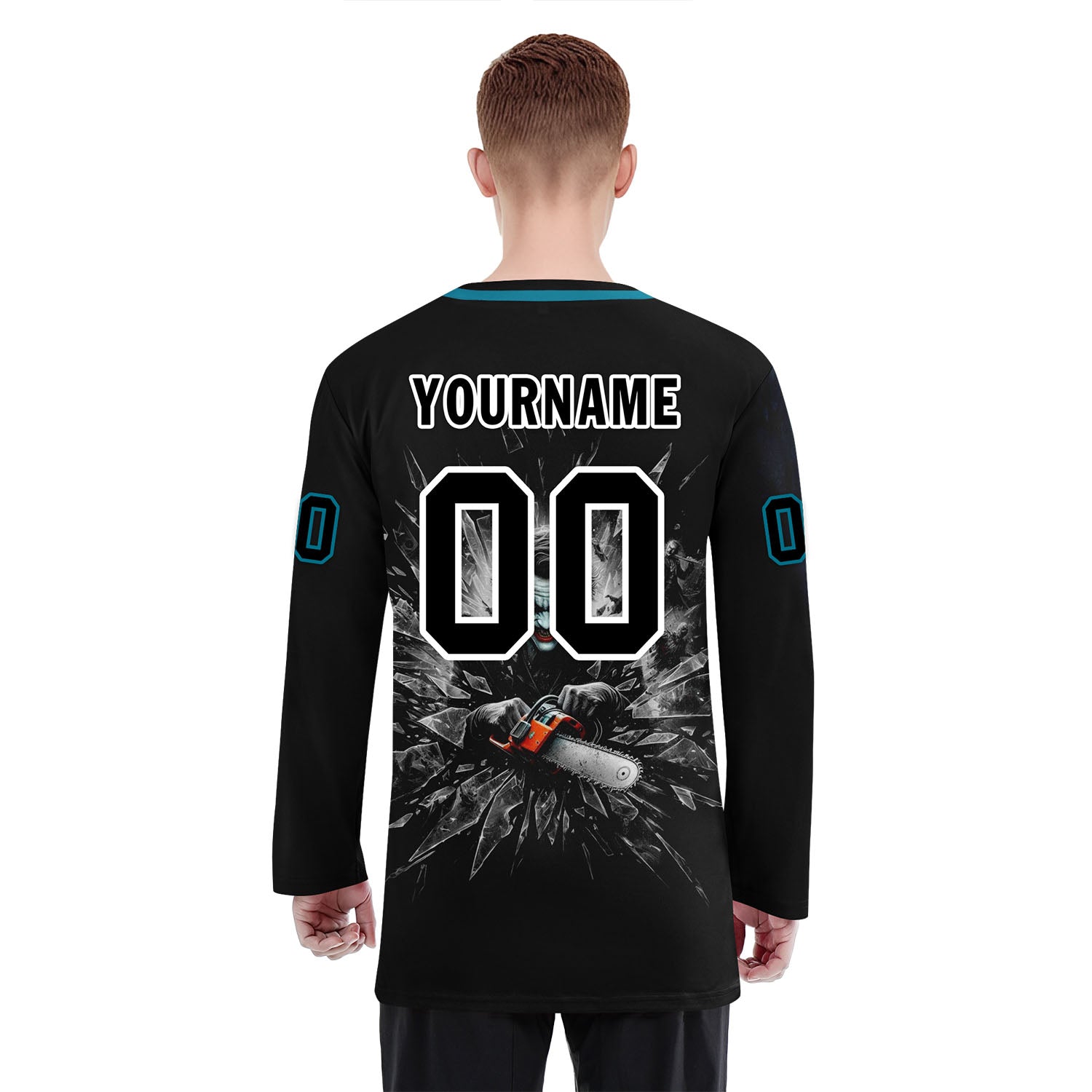 Custom Black White Teal Gothic Personalized Hockey Jersey HCKJ01-E0601-12