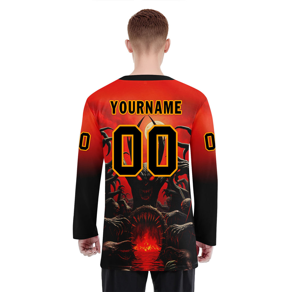 Custom Red Black Orange Gothic Personalized Hockey Jersey HCKJ01-E0601-07