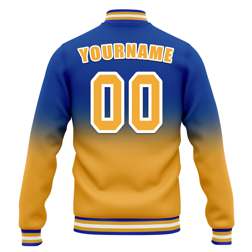 Custom Blue Yellow Fade Fashion Jacket Bomber Full-Snap Varsity Letterman Personalized Jacket FZ005-D020229-28