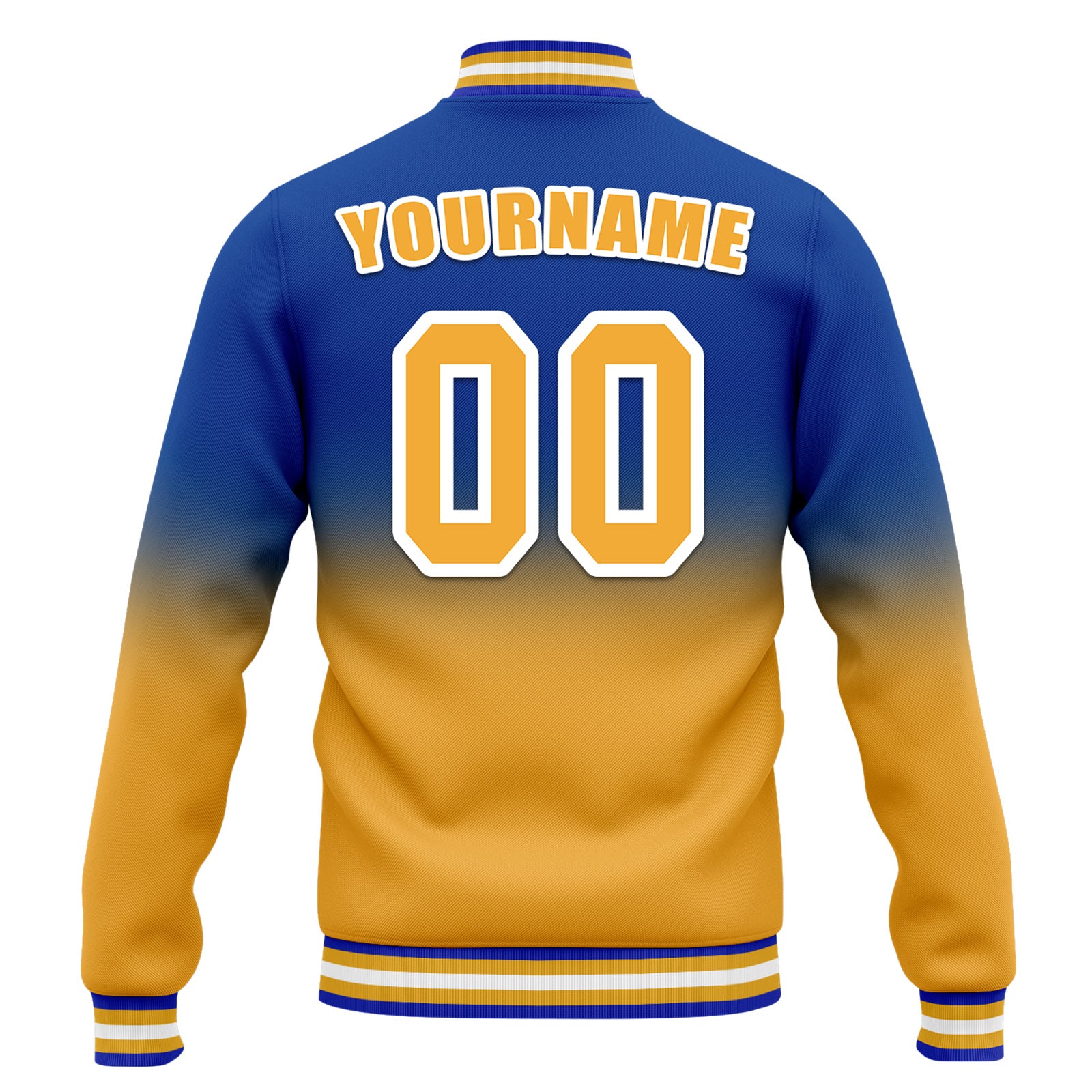 Custom Blue Yellow Fade Fashion Jacket Bomber Full-Snap Varsity Letterman Personalized Jacket FZ005-D020229-28