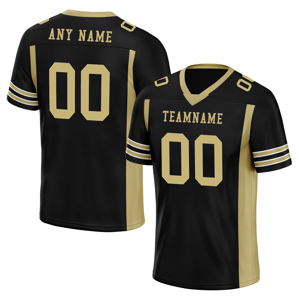 Custom Black Gold Striped Sleeves Personalized Authentic Football Jersey FBJ02-D06067