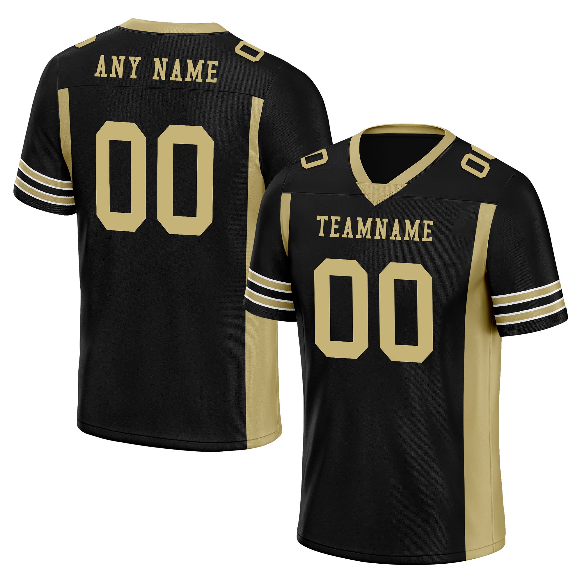 Custom Black Gold Striped Sleeves Personalized Authentic Football Jersey FBJ02-D06067