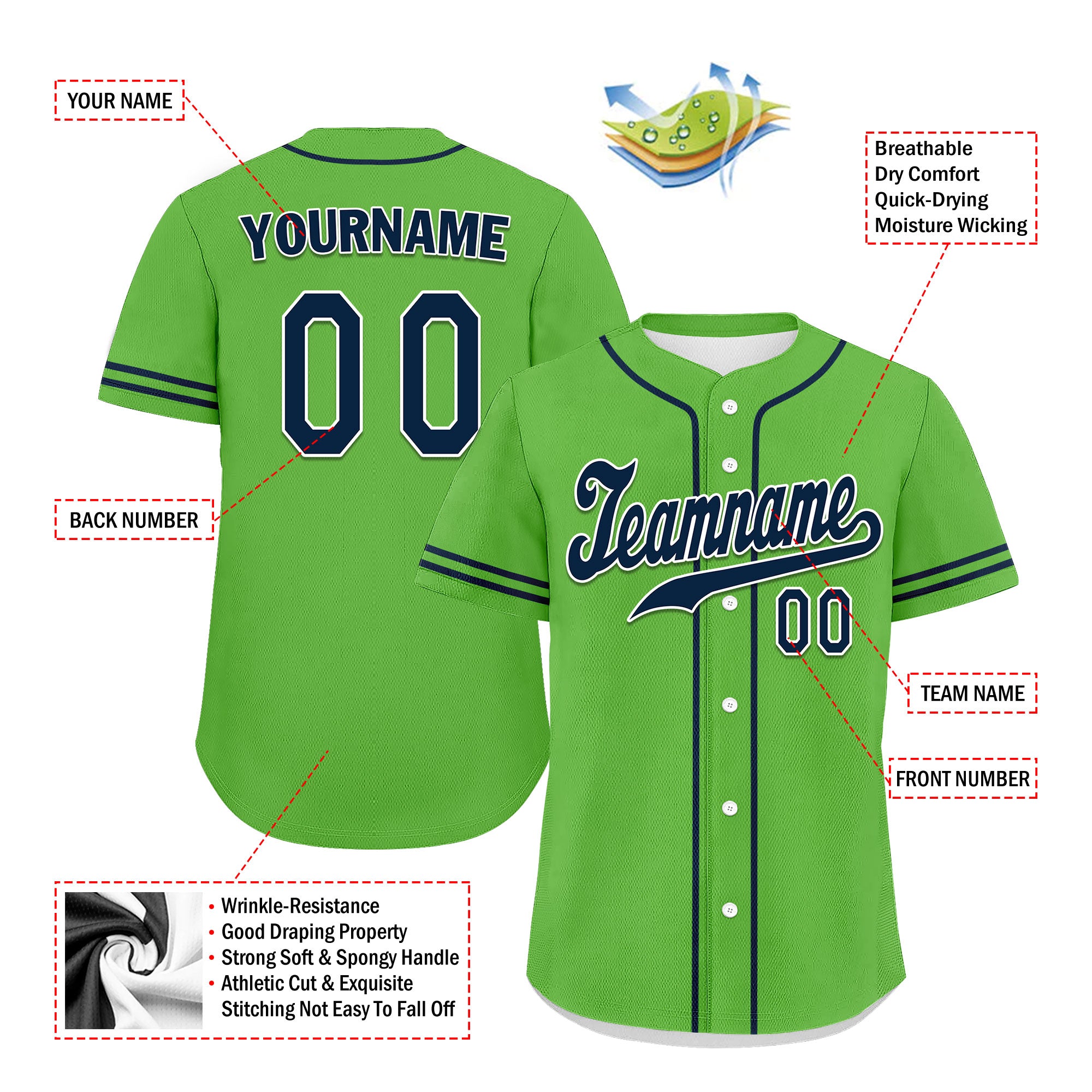 Custom Embroidered Baseball Jersey – Green and Blue