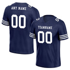 Custom Dark Blue White Striped Sleeves Personalized Authentic Football Jersey FBJ02-D06035