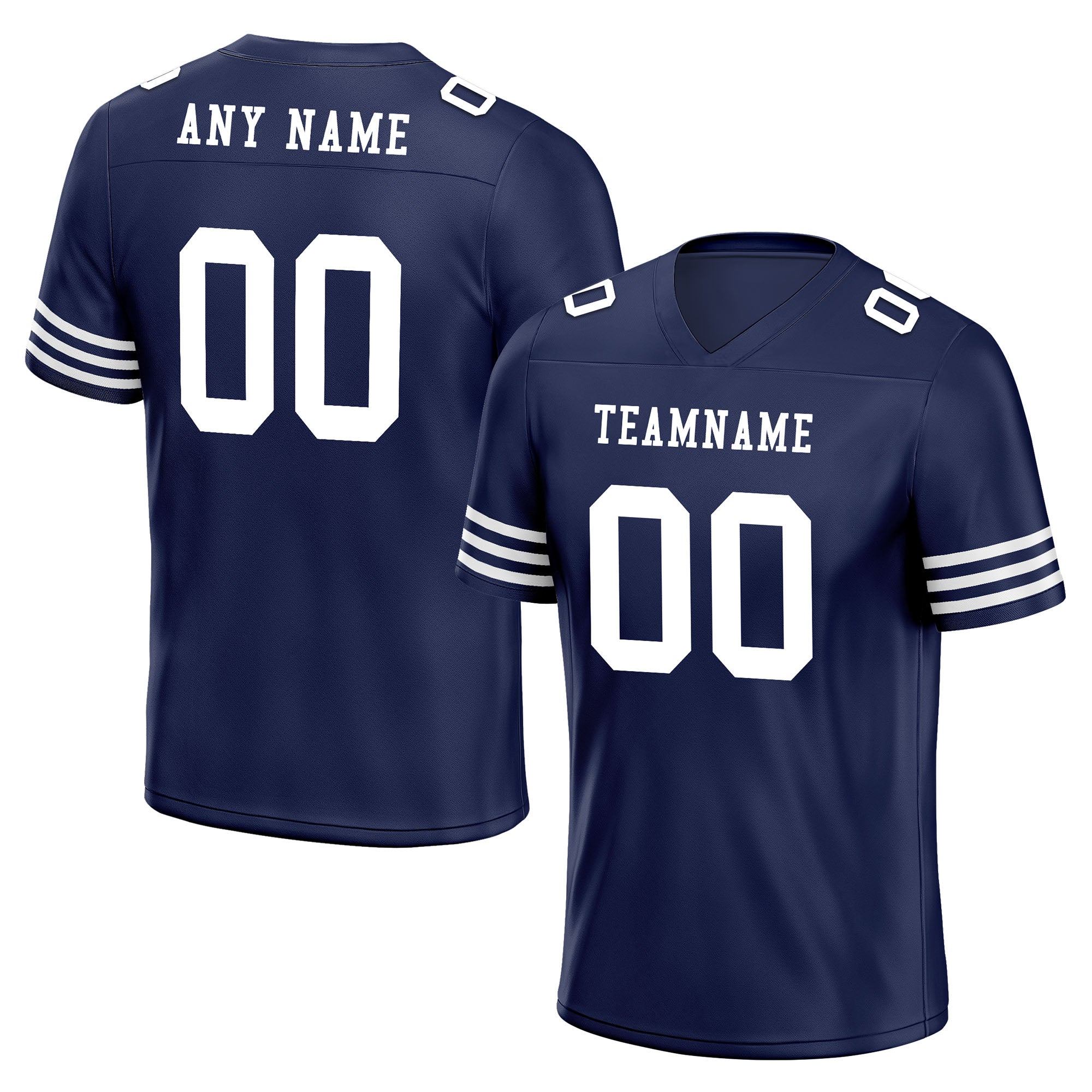 Custom Dark Blue White Striped Sleeves Personalized Authentic Football Jersey FBJ02-D06035