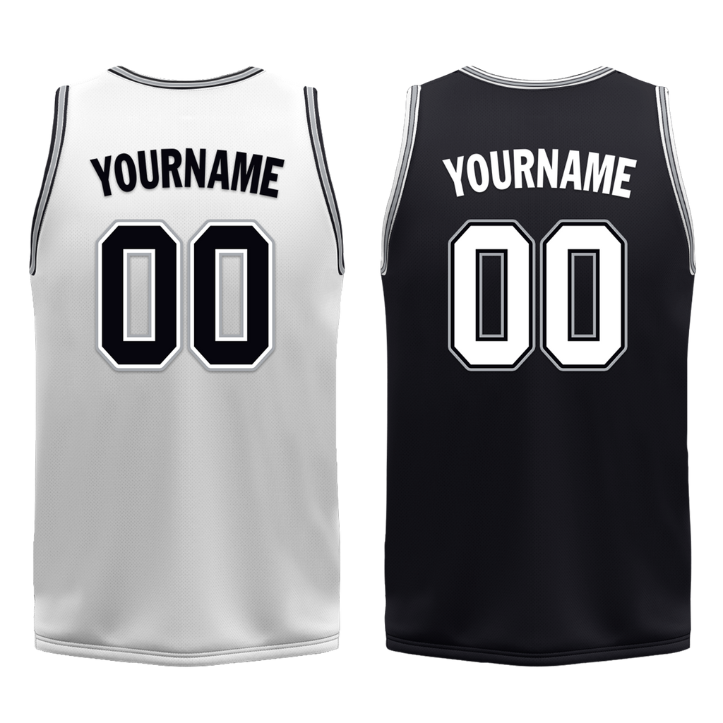 Custom White Black Classic Style Reversible Basketball Uniform Personalized COOLMAX BBJR-D017051